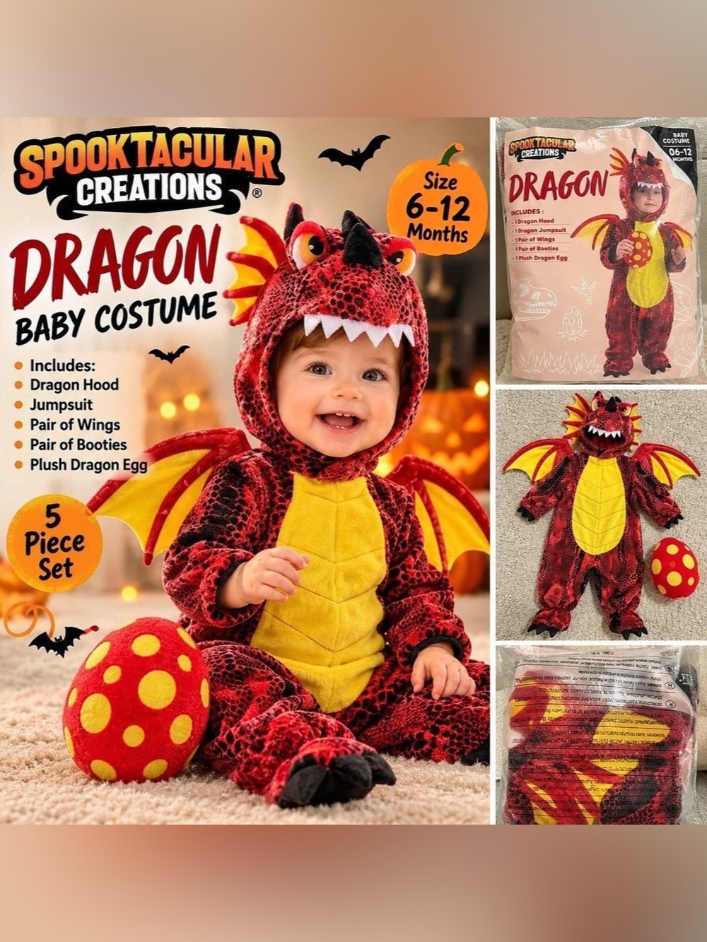 Spooktacular Creations Baby Dragon Costume Red & Yellow Baby 6-12 Months